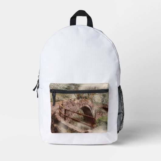 Beggars Bridge, Glaisdale - Watercolour Art プリントバックパック (正面)