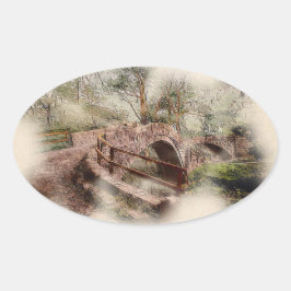 Beggars Bridge, Glaisdale - Watercolour Art 楕円形シール