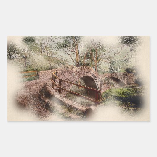 Beggars Bridge, Glaisdale - Watercolour Art 長方形シール (正面)
