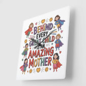 Behind Every Great Child Is An Amazing Mother スクエア壁時計 (傾斜)