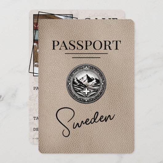 Beigeスウェーデンのパスポート日付を保存 セーブザデート (正面/裏面)