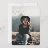 Beigeスクリプトポートレート卒業写真 案内状 (正面)