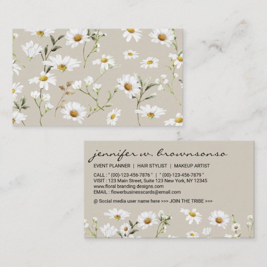 Beigeスクリプト署名デイジー 名刺 (正面/裏面)