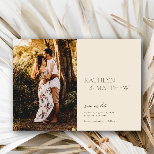 BeigeスクリプモダントBoho日付の保存 マグネット招待状