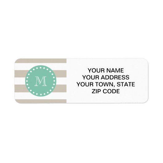Beigeストライプ Patterns, Mint Green Monogram ラベル (正面)
