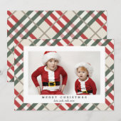 BeigeタータンチェックPlaidクリスマスフォトカード シーズンカード (正面/裏面)
