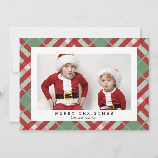 BeigeタータンチェックPlaidクリスマスフォトカード シーズンカード (正面)