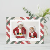 BeigeタータンチェックPlaidクリスマスフォトカード シーズンカード (スタンド正面)