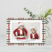 BeigeタータンチェックPlaidクリスマスフォトカード シーズンカード (スタンド正面)