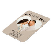 Beigeハート写真結婚式の日付を保存 マグネット (左側)