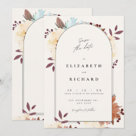 BeigeフローラエレガントSave the Date Card招待状 セーブザデート