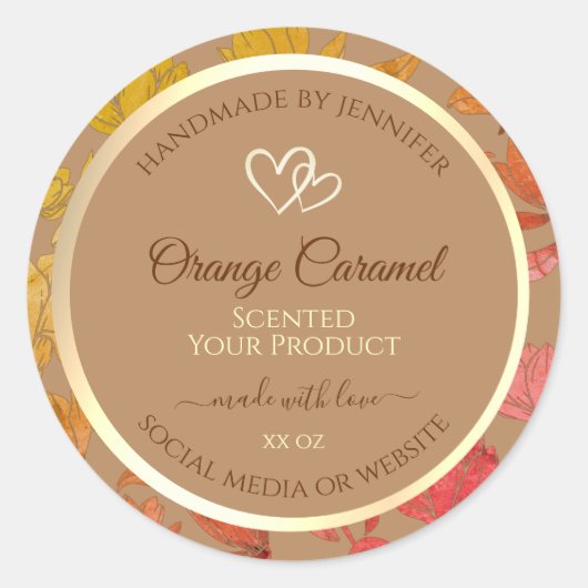 Beigeフローラ製品のパッケージラベル(ハート付き) ラウンドシール (正面)