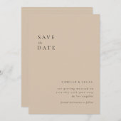 Beigeミニマル文字と写真日付を保存 招待状 (正面/裏面)