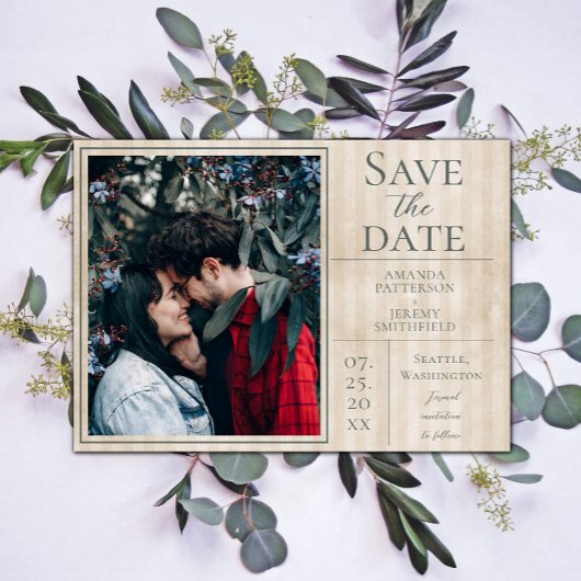 Beigeヴィンテージストライプの写真Save the Date セーブザデート