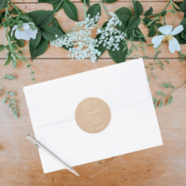 Beige様式化されたスクリプトウェディング日付を保存 ラウンドシール