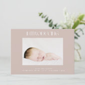 beige 2枚のシンプル写真ミニマルベビーの紹介 案内状 (スタンド正面)