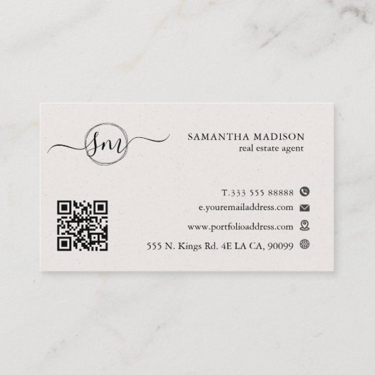 Beige Aesthetic Modern Calligraphy Real Estate  名刺 (裏面)