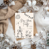 Beige and Black Doodle Simple New Year's Eve Party 招待状