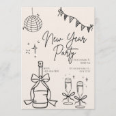 Beige and Black Doodle Simple New Year's Eve Party 招待状 (正面)