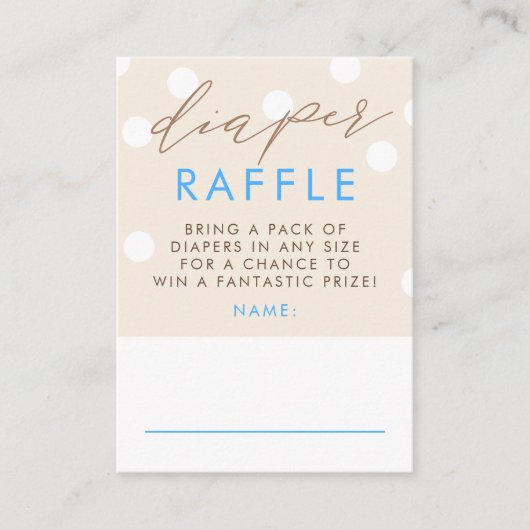 Beige and Blue Diaper Raffle Baby Shower Tickets エンクロージャーカード (正面)