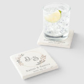 Beige and Blue Floral Custom Name Elegant  ストーンコースター (横)