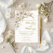 Beige and Boho Flowers Wedding Invitation 招待状