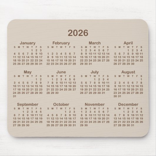 Beige and Brown 2026 Calendar マウスパッド (正面)