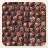 Beige and Brown Chocolate Pralines for Her スクエアペーパーコースター (正面)