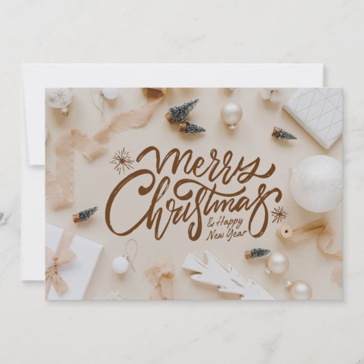 Beige and Brown Minimalist Christmas & New Year シーズンカード (正面)