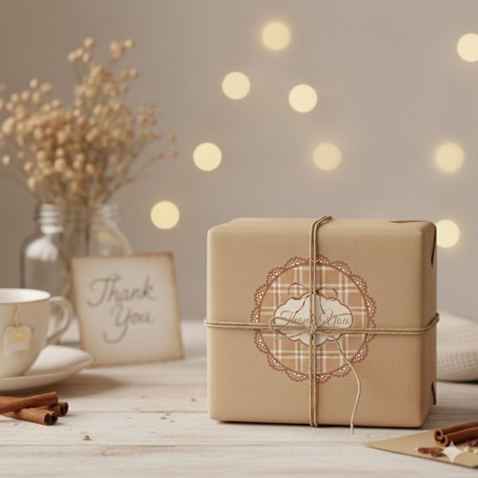 Beige and Brown Retro Thank You Circle Sticker ラウンドシール