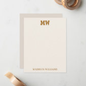 Beige and Gold Retro Typography Monogram Initial ノートカード (正面/裏面インサイチュ)