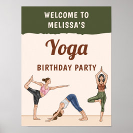 Beige And Green Boho Yoga Birthday Party Welcome ポスター