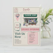 Beige and Green Elegant Flower Shop Opening Card 招待状 (スタンド正面)