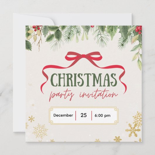 Beige and Green Festive Christmas Invitation (正面)