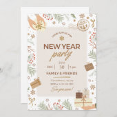 Beige And Green Merry Christmas Holiday Card 招待状 (正面/裏面)