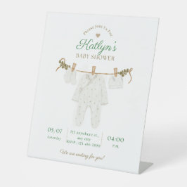 Beige and Light Green Baby Shower Invitation 台座サイン