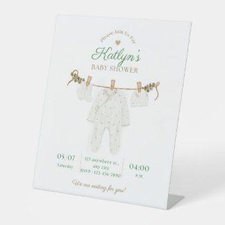 Beige and Light Green Baby Shower Invitation 台座サイン