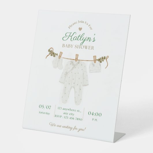Beige and Light Green Baby Shower Invitation 台座サイン (正面)