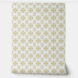 Beige and olive retro clover pattern on white 壁紙