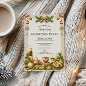 Beige and Pine Greenery Ribbon Christmas Party 招待状