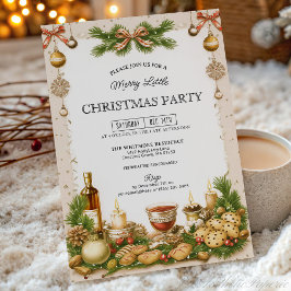 Beige and Pine Greenery Ribbon Christmas Party 招待状
