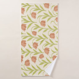 Beige and Pink Floral Towel バスタオル