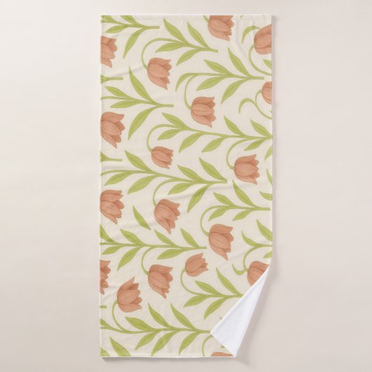 Beige and Pink Floral Towel バスタオル (バスタオル)