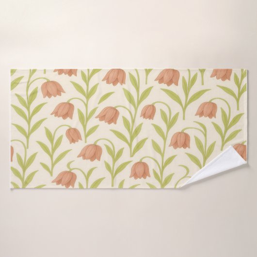 Beige and Pink Floral Towel バスタオル (バスタオル)