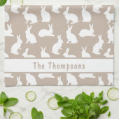 Beige And White Bunny Pattern And Name Easter キッチンタオル (折り畳み)