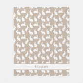 Beige And White Bunny Pattern With Name Easter フリースブランケット (正面)