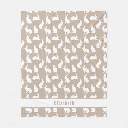 Beige And White Bunny Pattern With Name Easter フリースブランケット (正面)