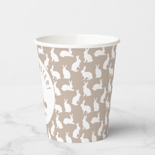 Beige And White Bunny Rabbit Pattern Happy Easter 紙コップ (左)