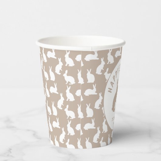 Beige And White Bunny Rabbit Pattern Happy Easter 紙コップ (右)