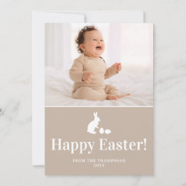 Beige And White Bunny With Custom Photo Easter カード